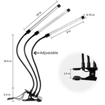 

TWISTER.CK LED 5V 27W USB Grow Light Bulb with Red Blue Spectrum Adjustable 3-Head Timer Plant Grow Lamp for Indoor Plants
