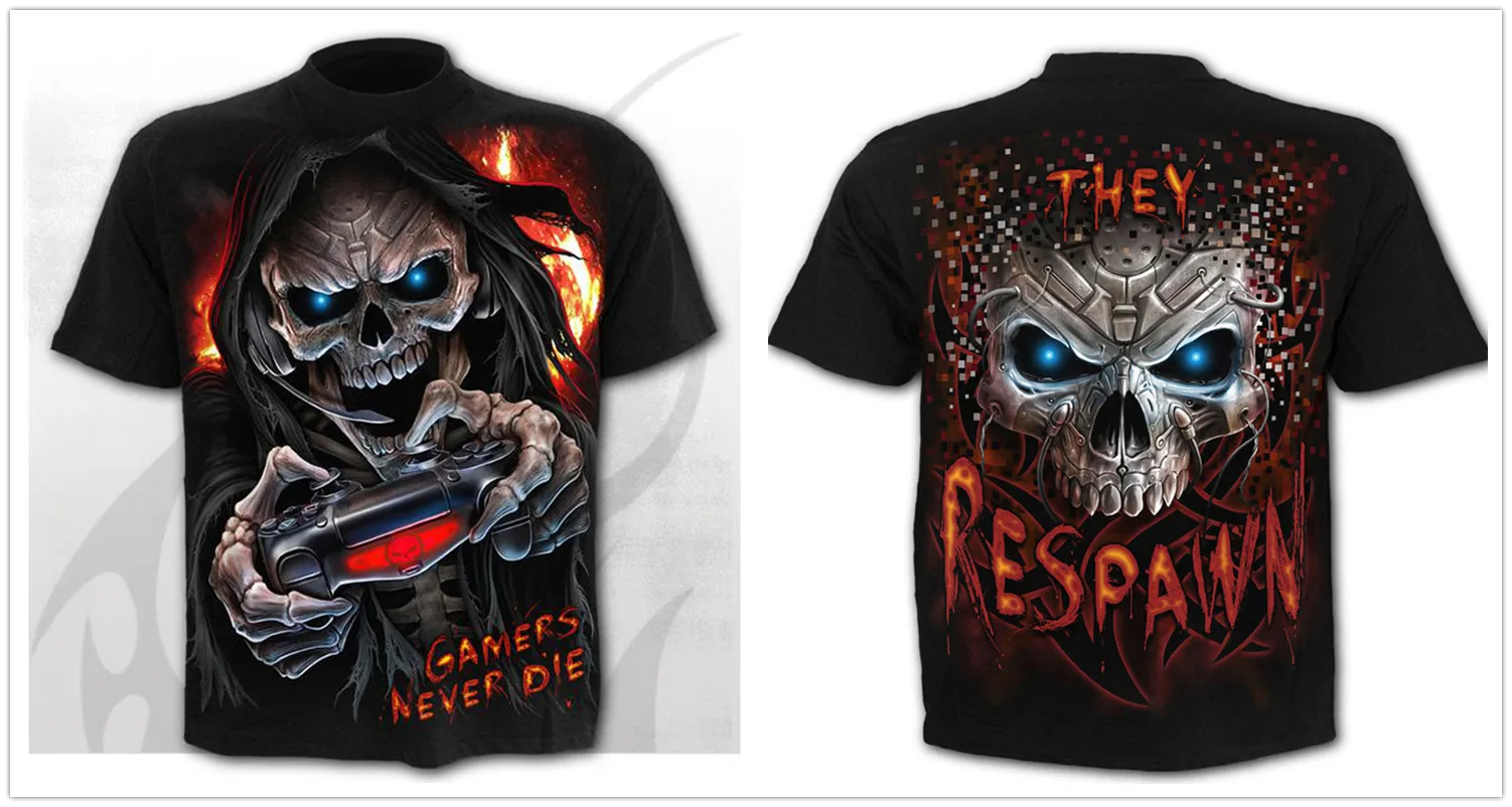 Mens 3D Skull T-Shirt - Punk Summer Streetwear Top O-neck Sizes XXS-5XL