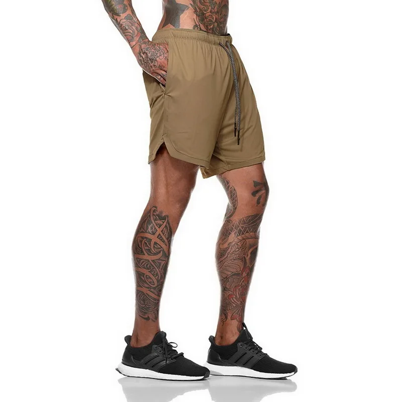 Summer new double-layer solid color shorts men's large size fitness training quick-drying jogging pants_09