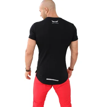 

Raibaallu men fitness muscle slim fit sport short-sleeved round collar printed top quick dry solid color T-shirt
