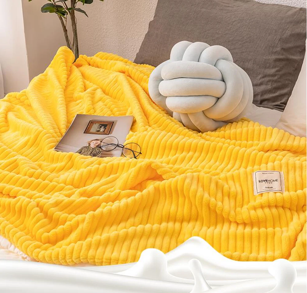 Супер мягкое стеганое фланелевое одеяло s для кроватей однотонное желтое мягкое теплое одеяло 300GSM толстое покрывало для дивана