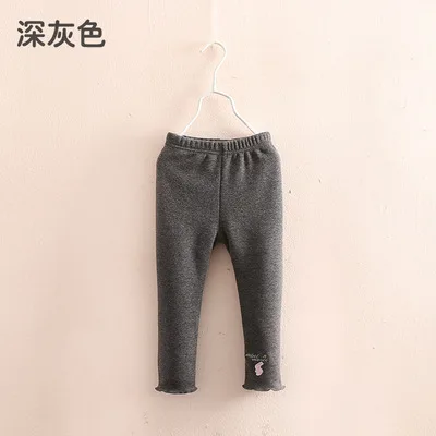 dark gray Коллекция года, теплая одежда для детей возрастом 2, 3, 4, 6, 8, 10 лет милые зимние утепленные бархатные леггинсы с рисунками животных и надписями для маленьких девочек - Цвет: dark gray
