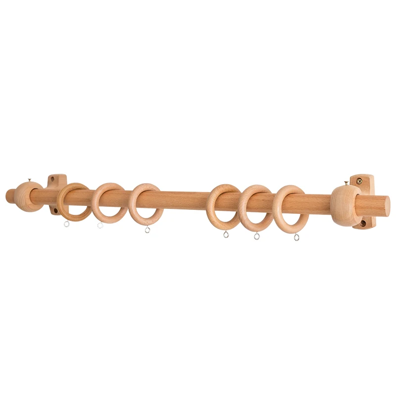 Natural Beech Curtain Rod Solid Wood Roman Rod Japanese Wooden Curtain Track Bracket Rings Accessories Home Decor