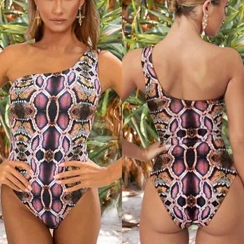 

Siman 2020 sexy snake print bikini single shoulder women's swimsuit