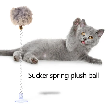 

6pcs Cat Dogs Funny Plush Ball Spring Suction Cup Pet Kitten Interactive Toys Durability Funny Bite Squeak Toys