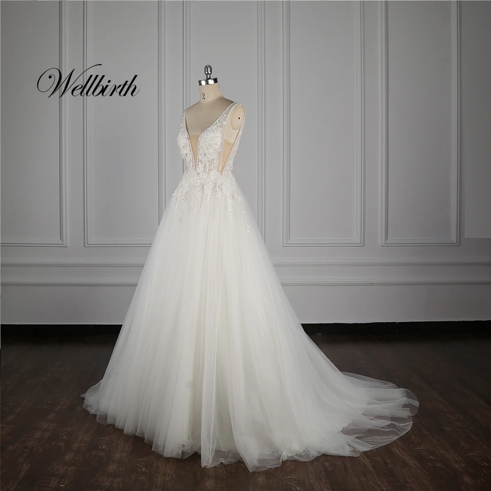 100% настоящая фотография Wellbirth Vestido de novia Милое Свадебное Платье трапециевидной
