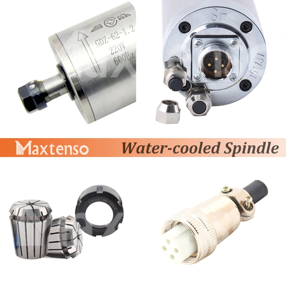 MAXTENSO 1.2KW Water cooled Spindle motor Milling Spindle 24000RPM 36000RPM 60000RPM for Mental Cutting Engraving GDZ62-1.2