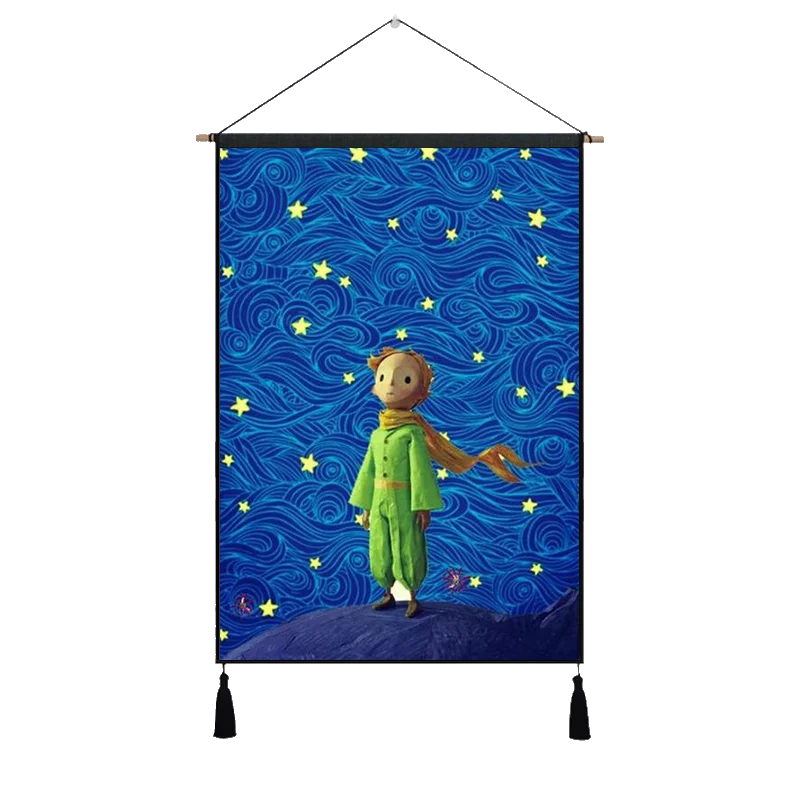 Фиолетовый Синяя планета мультфильм маленький Le Petit Prince подвесной ткань хлопок линия живопись плакат домашняя декоративная настенная вешалка гобелен подарок - Цвет: Фиолетовый