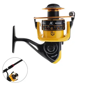 

12BB 5000 Fishing Reel Spinning Wheel 16kg Drag Power with Double Colour Metal Line Cup & Wooden Handle Knob