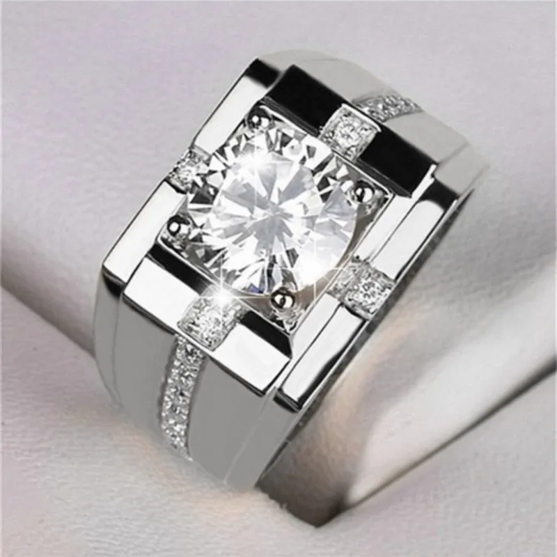 Popular Trendy Business Wide-Faced White Zirconium Ring For Men Copper European Style Engagement Wedding Party Rings Jewelry wedding rings finger rings fashion rings engagement rings zircon rings fashion ring crystal rings stone rings