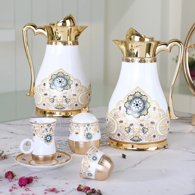 

Ámbar nuevo diseño con patrón elegante, vajilla de porcelana de alta calidad con olla de vidrio, juego de termo tipo elegante