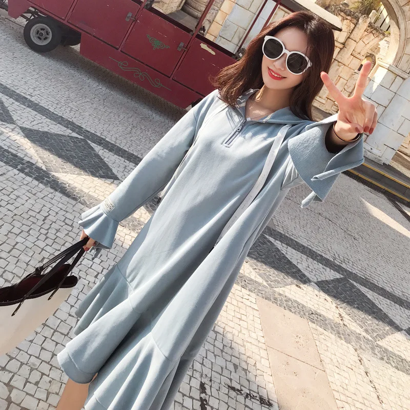 

Spring And Autumn Women's 2018 New Style Long Sleeve Hooded Pink Fishtail Dress Long over-the-Knee Hoodie Skirt GIRL'S Skirt