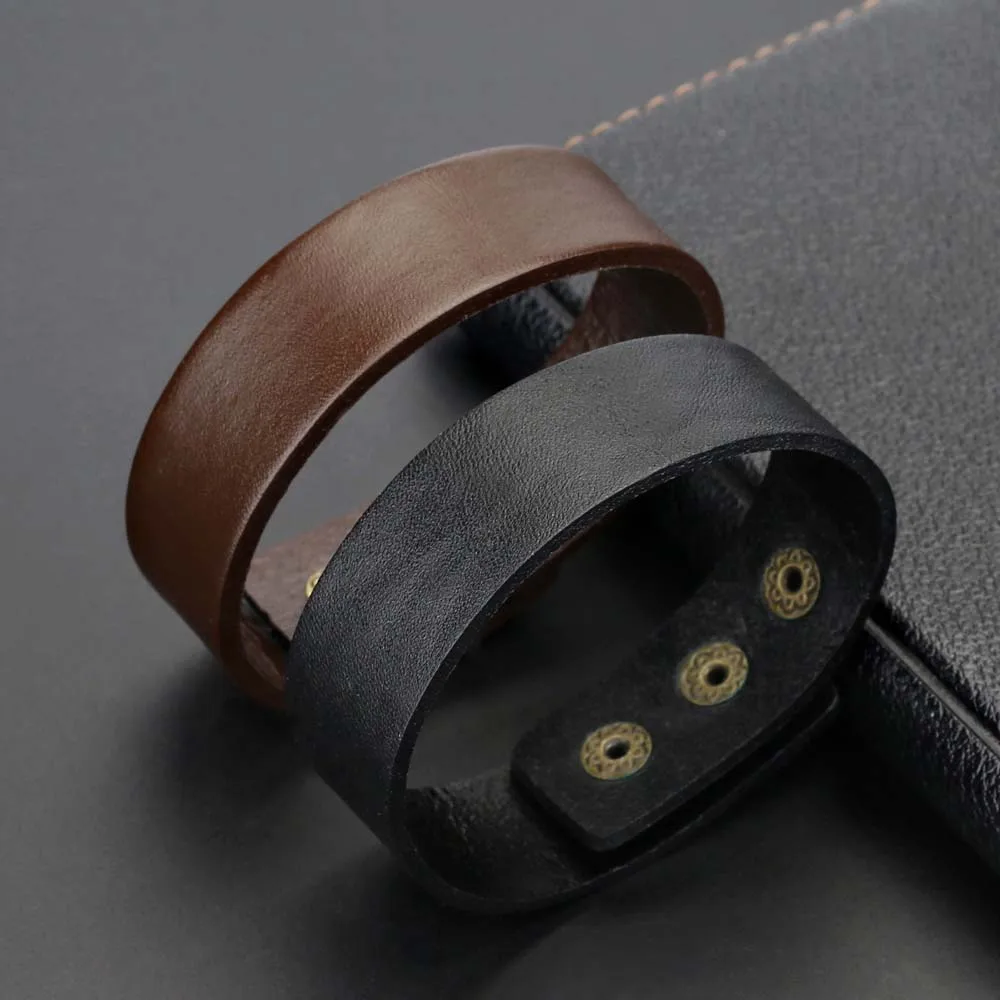 Punk Bracelet Black Dark Brown PU Leather with Rivets Charm Macrame Unisex Wide Big Bangle Men Women Fashion Jewelry | Украшения и