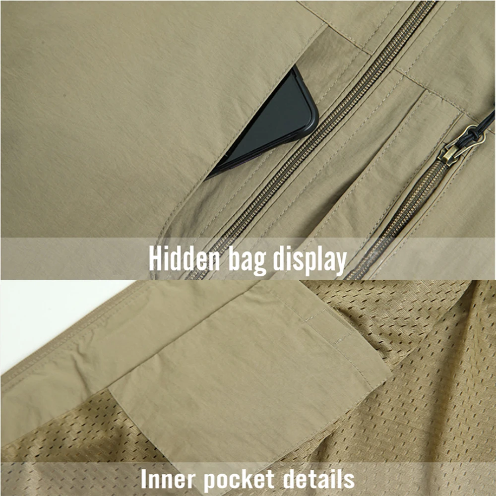 MAIDANGDI Men's Waistcoat Jackets Vest 2021 Summer New Solid Color Stand Collar Climbing Hiking Work Sleeveless With Pocket