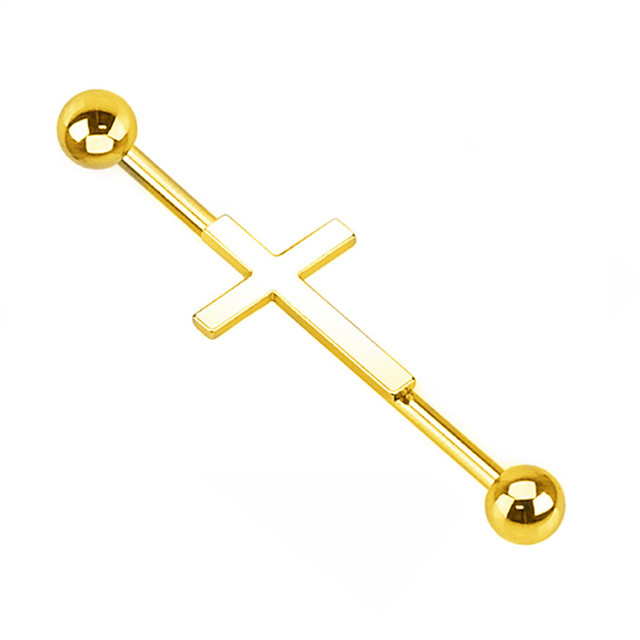 Steel Skull Gold Industrial Piercing Barbell Earring 14G Cross Ear Industrial Piercing Bar Lightning Pircing Cartilage