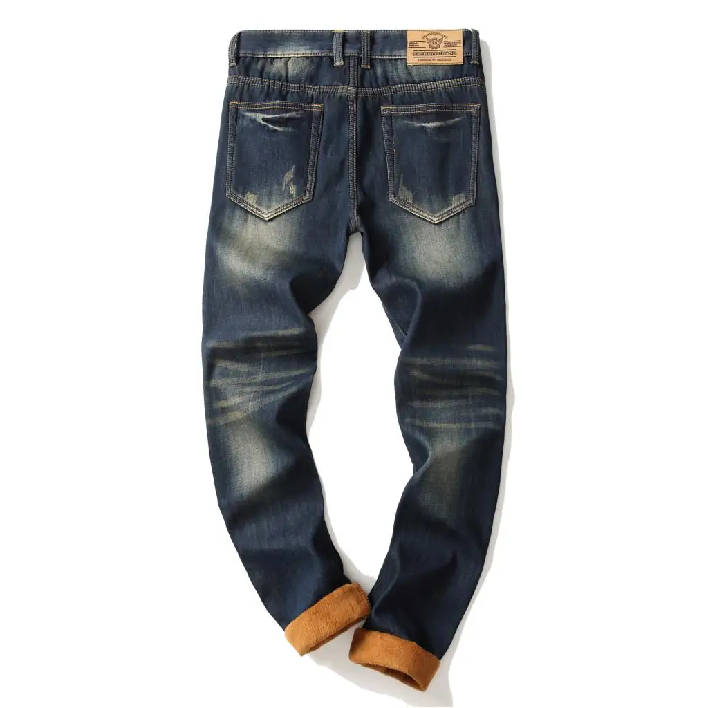 Джинсы с дырками, мужские высококачественные рваные джинсы для мужчин в стиле хип-хоп, большие размеры 28-38, осенне-зимние плотные бархатные
