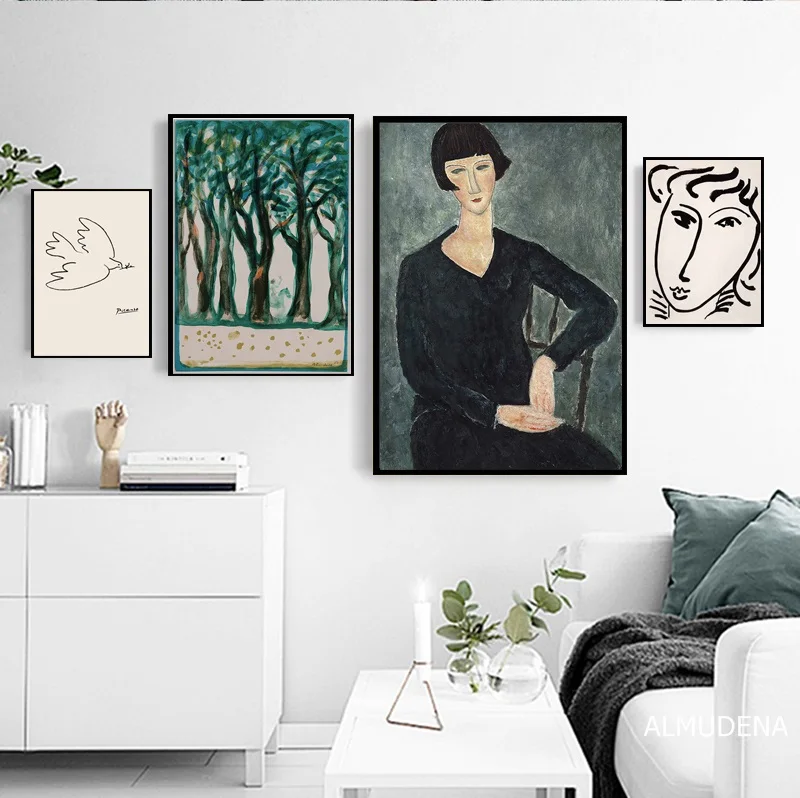 Классический Amedeo Modigliani Picasso художественная коллекция эскиз холст печать