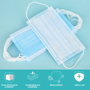 

Fast delivery Hot Sale 3-layer mask 50pcs Face Mouth Masks Non Woven Disposable Dustproof Masks Earloops Masks