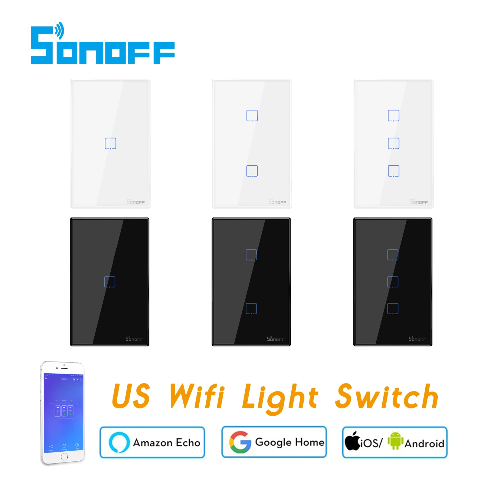 Sonoff Smart Wifi Wall Touch Ligtht Switch TX T2 T3 US , eWelink APP 433 RF Remote Control, Work with Alexa Google Home|Switches| - AliExpress