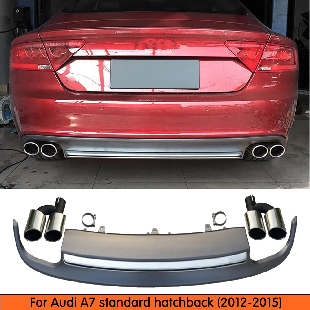 Best Price 1set Grey PP Auto Achter Lip Diffuser Spoiler met Uitlaat Tips Pijp voor Audi A7 Accessoires 2012 2013 2014 2015 standaard hatchback