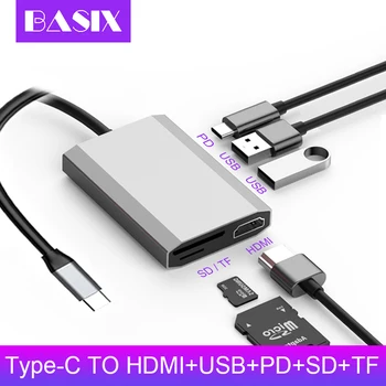 

Basix Type-C hub To USB-C HDMI USB3.0 USB C Adapter For MacBook Samsung Galaxy S9/S8 Huawei P20 Pro Type C USB SD/TF Card HUB
