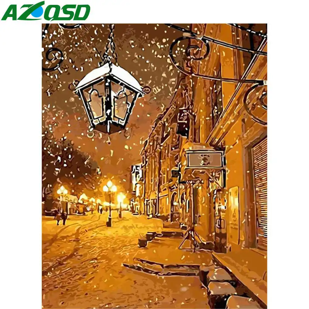 AZQSD зимняя краска по номерам город Ручная Краска Набор Холст 40x50 см без рамки