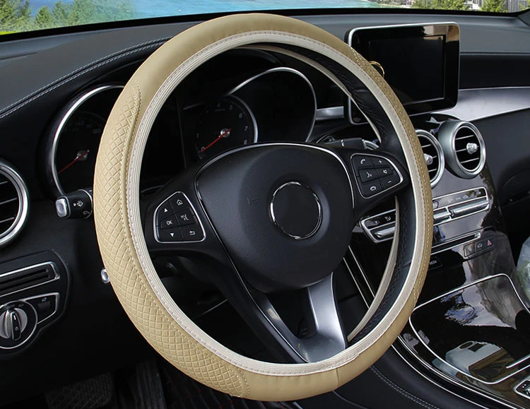 Beige HITWH универсальный чехол рулевого колеса автомобиля Skidproof авто чехол рулевого колеса против скольжения тиснение кожа автомобиля-Стайлинг - Название цвета: Beige