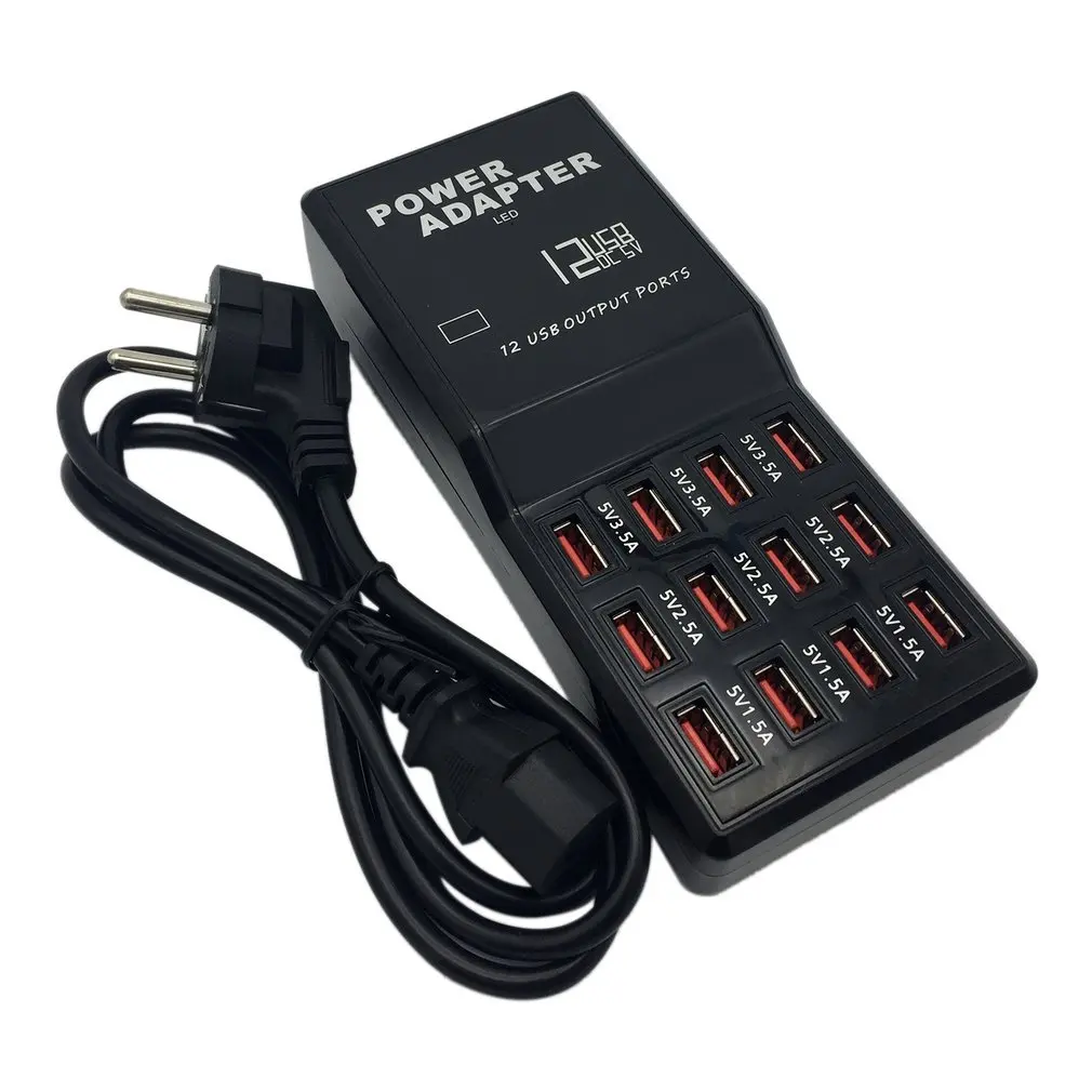 

12 Port Multiple USB Charger US EU UK AU Plug 5V 12A Output Max 0.3A Input Quick Charger for Phone Tablet PC