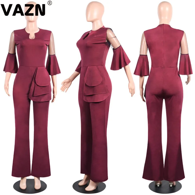 VAZN, Топ дизайн,, сексуальный женский комбинезон, 3 цвета, длинный комбинезон, полурасклешенный рукав, на молнии, цельный комбинезон для девушек, уличная одежда, шикарный комбинезон