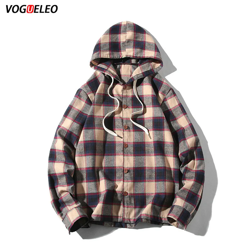 VOGUELEO 2019 уличная рубашка Топы для мужчин свободные клетчатые тонкие пальто с