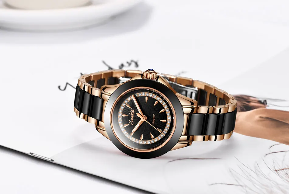 SUNKTA кварцевые женские часы из керамики, часы из нержавеющей стали, женские роскошные Брендовые женские эксклюзивный браслет, часы Reloj De Dama