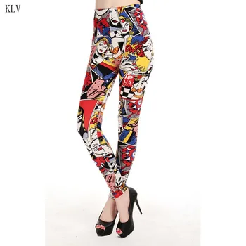 

Women Mid waisted Milk Fiber Skinny Leggings Cartoon Anime Figures Print Pencil Pants Trousers