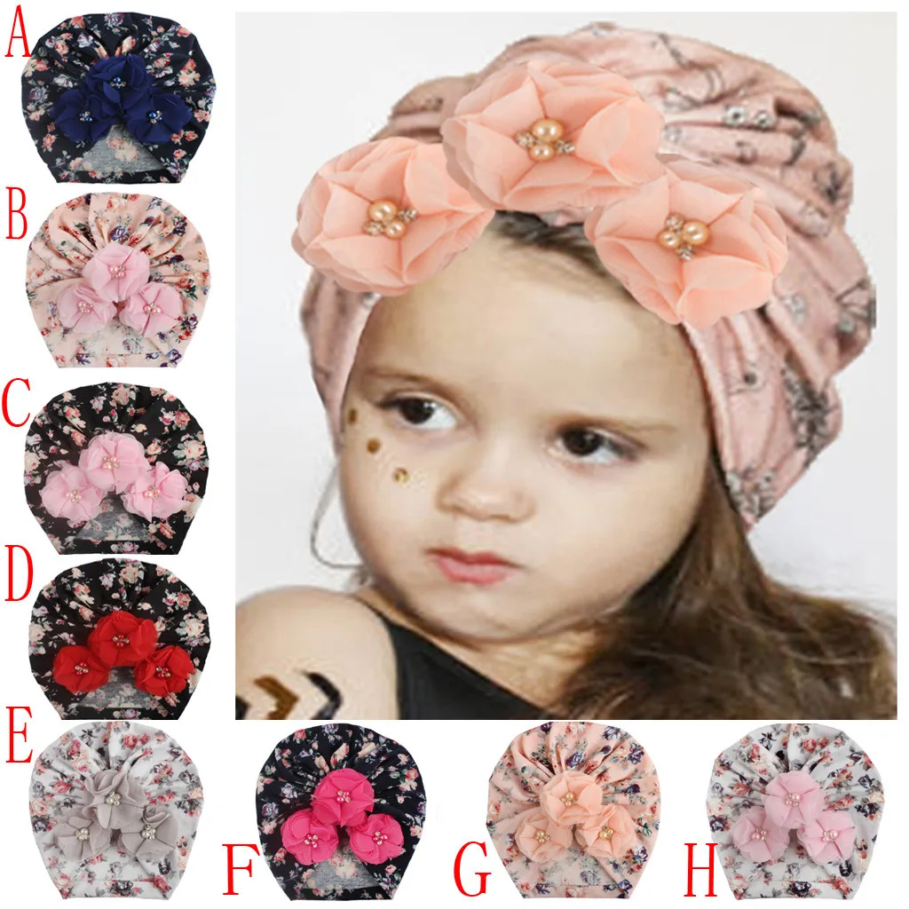 

Baby Fashion Sun Flower Hat Four Beads Printing Hat Newborn Cap Basin Hat Warm Floral Print Headband Headwear Accessories