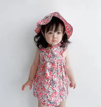 

2020 New Stylish Baby Girls Floral Dress With Hat Summer Cotton Kids Girls Dresses 0-5 Years