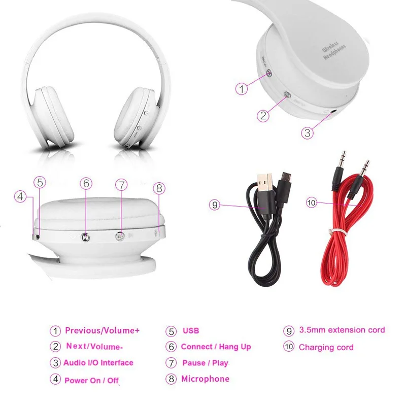 FOOVDO Bluetooth Headphone Heavy Bass Wireless Headset with Microphone HiFi Sound Music Stereo Earphone for Video Game