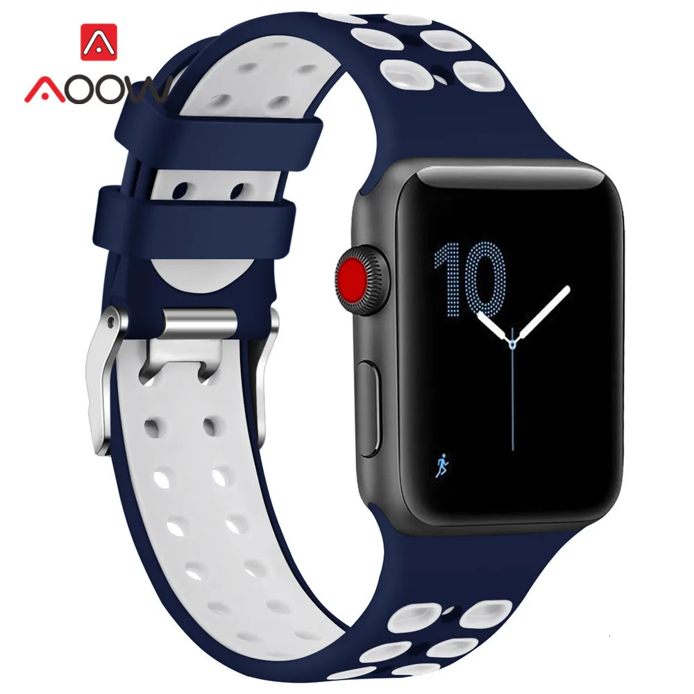 Силиконовый спортивный ремешок для часов Apple Watch 4 40 мм 44 мм 38 мм 42 мм с пряжкой дышащий браслет с отверстиями ремешок для iwatch 1 2 3