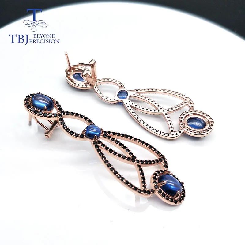 TBJ,Long party earring with natural blue kyanite 925 sterling silver rose gold fine jewelry for girls best gift