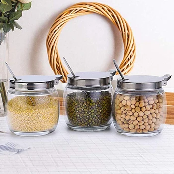 

1 Set 3 Pcs Clear Glass Condiment Spice Jars with Thickened Electroplated Iron Frame Storage Container Condiment Jars Cruet with