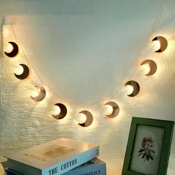 

Moon Shape LED String Lamp Iron Art Home Wedding Xmas KTV Bar Decor Fairy Lights Power Supply Using Two Five Batteries