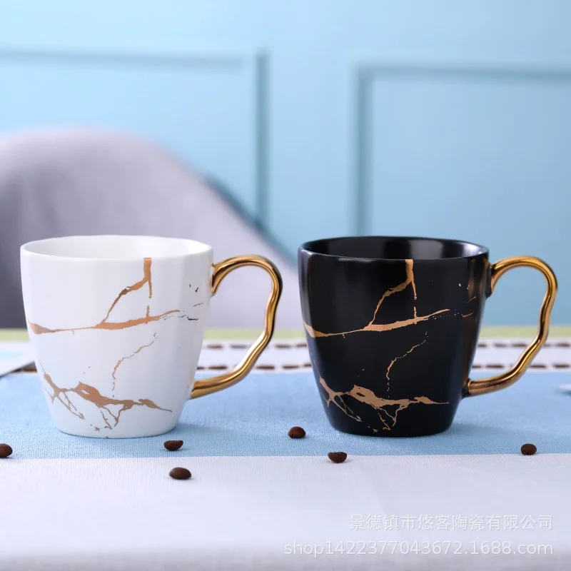 

Nordic light luxurious golden marble coffee matte ceramic cup Asian coffee mug golden coffee mug