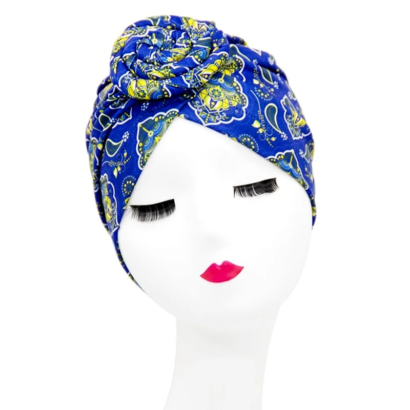 

New Style European and American Popular Retro Turban Hat African Handmade Swirl Flower Hat Bohemia Fashion Caps