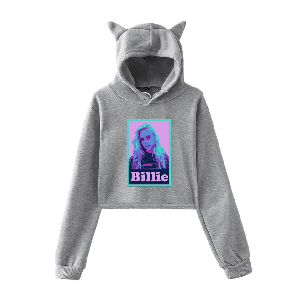 Короткие толстовки Billie Eilish, Женская Толстовка Harajuku, худи, Розовый пуловер, одежда для девочек, уличная одежда, женские топы с длинным рукавом