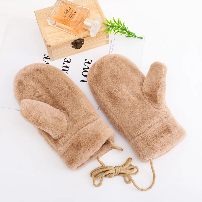 1Pair New Design Solid Color Winter Gloves For Women Ladies Girls Thick Warm Outdoor Gloves Mittens Female Plus Plush Mittens