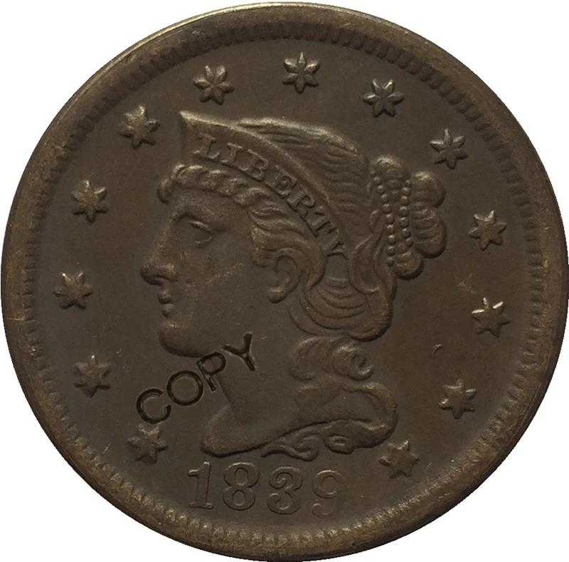 США 1839-1857 Заплетенные волосы большой цент копии монет | Дом и сад