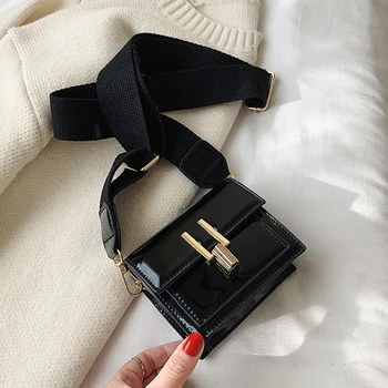 

Retro Wide Shoulder Strap Bag For Women 2020 Trendy Cross Lock Mini Handbag Female Small Bags Casual Tiny Shoulder Messenger Bag