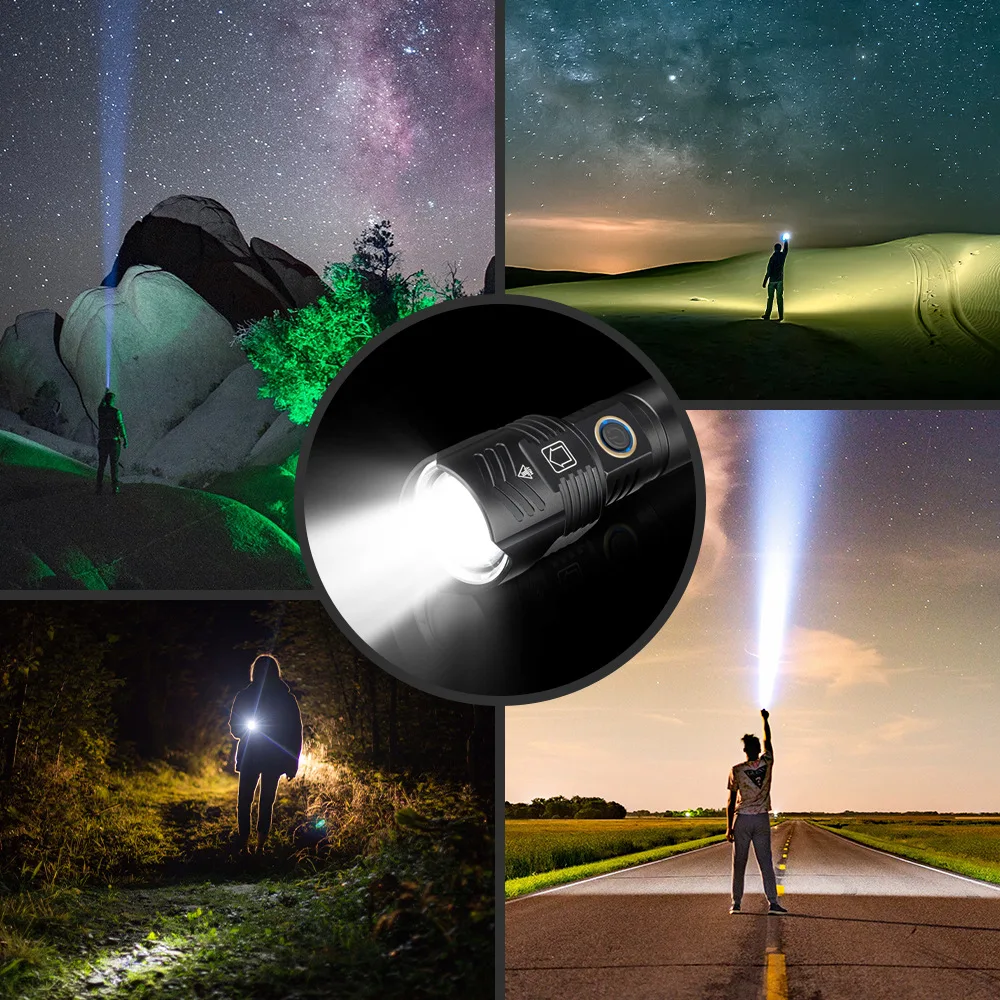 Super Bright XHP160 LED Flashlight Powerful Waterproof Torch USB Rechargeable 18650 26650 Lantern Portable Zoom Camping Light led pocket torch