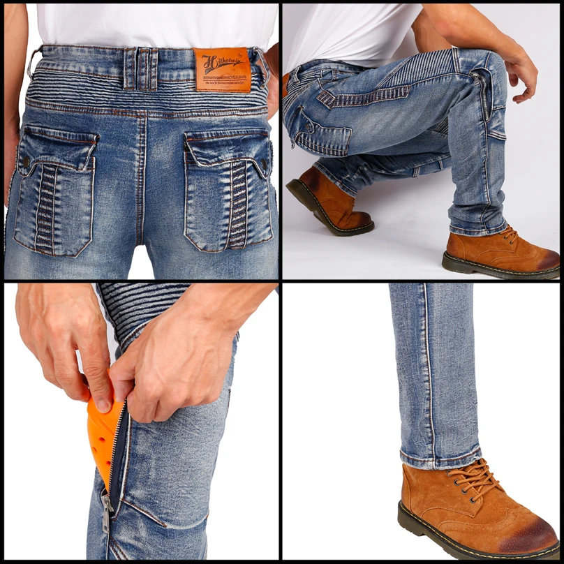Aramid Motorcycle Jeans Men's Off-Road Motocross Trousers Moto Pants Leisure Riding Pants With 4 Protective Gear Hithotwin Hi-03 Motorcycle Pants Motorcycle Jeans