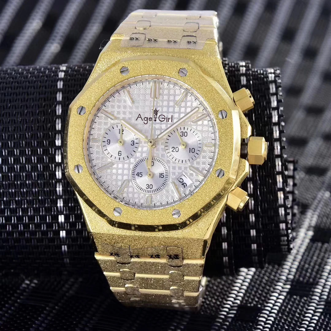 Famous Brand New Men Watch Chronograph Sapphire Stainless Steel Yellow Gold Matte Crystal Stopwatch