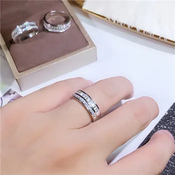 

S925 sterling silver micro-set ring Korean version of the new women's split code double row rhinestone ring