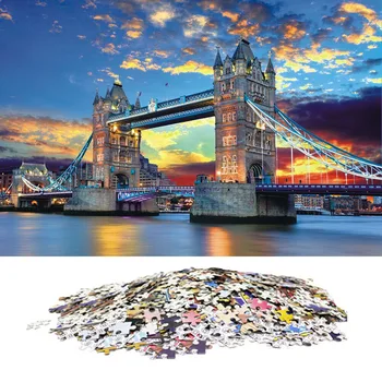 

1000pcs Educational Game Kids Adults Entertainment Gift Jigsaw Toy Decompressing Brain Teaser Assembling Picture Tower Bridge